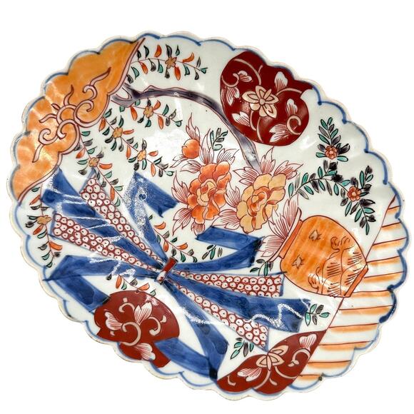 Antique Japanese Imari Porcelain Dish 19th Cen. Hand Painted Oval Platter Plate